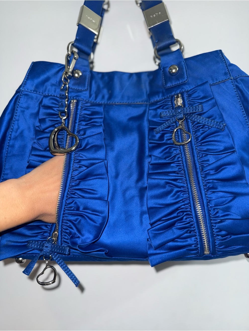 BEBE Royal Blue Satin Purse with Hardware